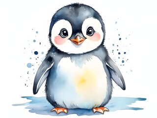 cute watercolor baby penguin	