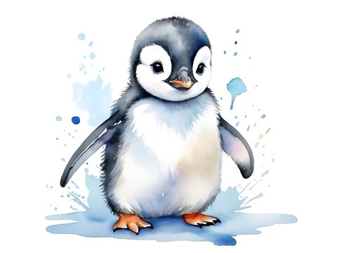 cute watercolor baby penguin	