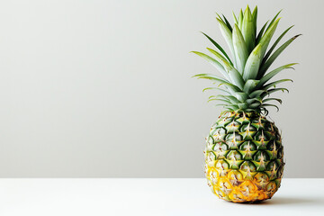 horizontal image of a pineapple over a neutral background, copy space. Generative AI - obrazy, fototapety, plakaty