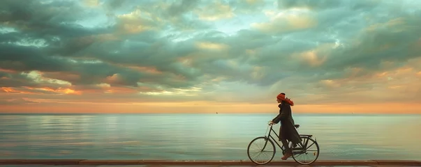 Türaufkleber woman on bicycle on promenade © Влада Яковенко