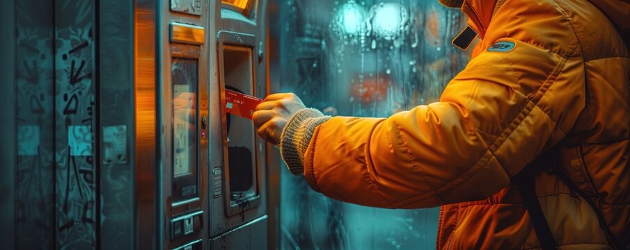 Zoomed In Shot Of Person Putting Card In ATM