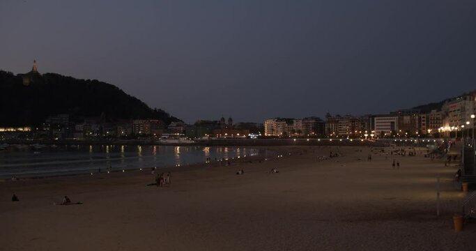 City of San Sebastian and La Concha beach at night. Basque Country