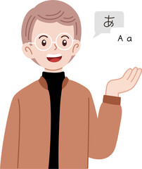 Fototapeta na wymiar cute language interpreter cartoon character