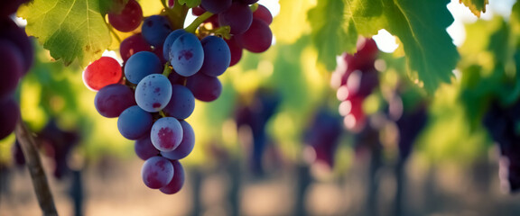 Banner- Vita tra i filari- Grappoli d'uva che crescono rigogliosi nella vigna