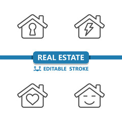 Real Estate Icons. House, Houses, Building, Keyhole, Electricity, Dream Home Icon