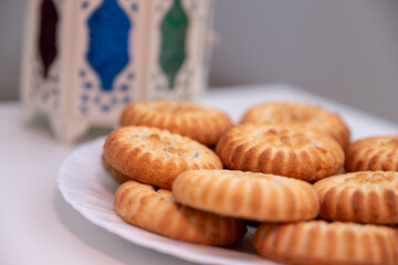 dates kahk eid sweets and fanos on white isolated background