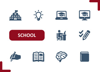 School Icons. Education, Test, Student, Learning, Book, Knowledge Icon