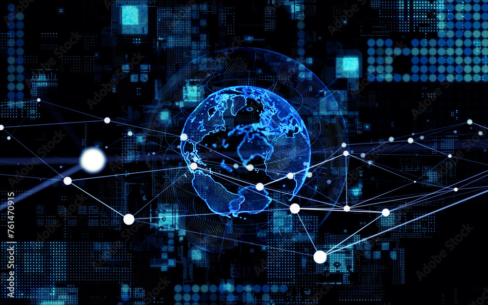 Poster global communication network concept. communication satellite. satellite constellation. planet earth