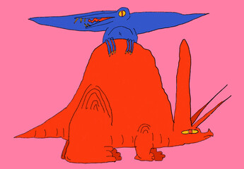 Triceratops, pterosaur, funny dinosaurs, pterosaur and triceratops