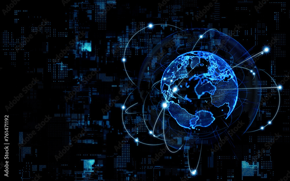 Poster global communication network concept. communication satellite. satellite constellation. planet earth