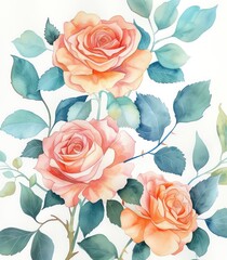 A beautiful and delicate depiction of roses with soft watercolor brush strokes, creating a dreamy and romantic vibe in the image