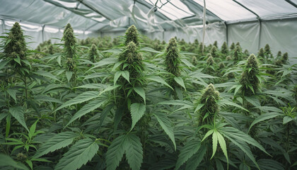 Illegal marijuana planting 3d plantation render - obrazy, fototapety, plakaty