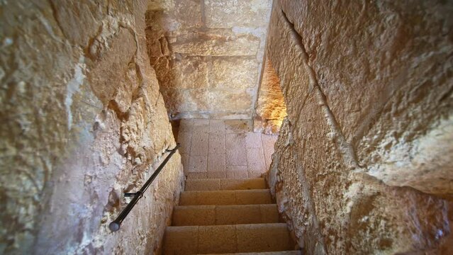 Stairs to Crusader/Ottoman tower after rebuilding. in Sepphoris Israel, Lower Galilee, Zippori National Park The city of Zippori (Sepphoris)