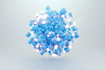 Fototapeta premium Blockchain technology, big data, neural network blocks, artificial intelligence training. Hi-tech background, technology background, 3D rendering, copy space.