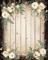 Enchanting rustic charm: A weathered barn door adorned with a lush floral wreath of roses, eucalyptus & wildflowers. Ideal for wedding invites & decor