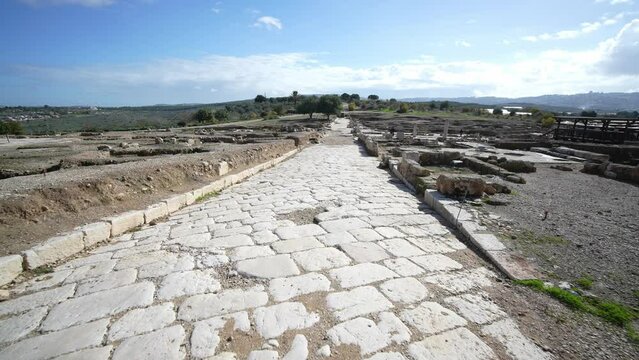 Cardo-Decumanus in Zippori National Park The city of Zippori (Sepphoris) A Roman Byzantine period city . Israel, Lower Galilee,