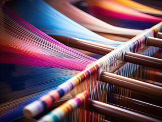 A textile loom dances, weaving vibrant threads into mesmerizing patterns, epitomizing the fusion of art and engineering
