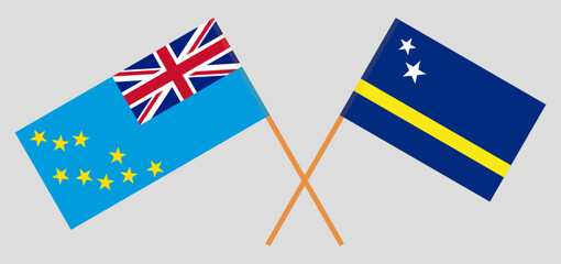 Crossed flags of Tuvalu and Country of Curacao. Official colors. Correct proportion
