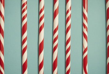 row of red and white striped candy canes vintage illustration isolated on a transparent background