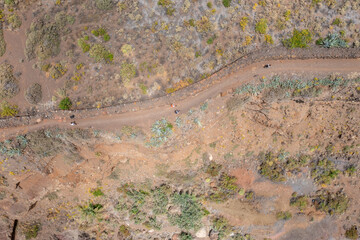 Aerial view of hiking path in Anaga Mountain Cliffs, Tenerife