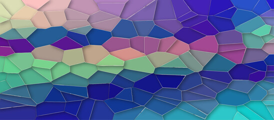 Abstract multicolored geometric glass fragments pieced background .Seamless texture with a broken stained glass .3d shapes vector Vintage Illustration background .Ceramic mosaic pattern.	