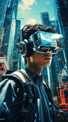 World Photography Day in the future: Cityscape immortalized through AR glasses, merging digital and physical realms in a dynamic capture