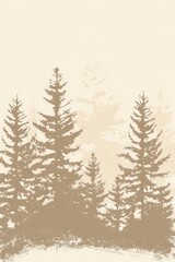 Obraz premium This image features a serene silhouette of evergreen pine trees, creating a warm, calming effect perfect for various design needs