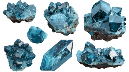 Blue Apatite Crystal Gemstone Isolated on Transparent Background Top View