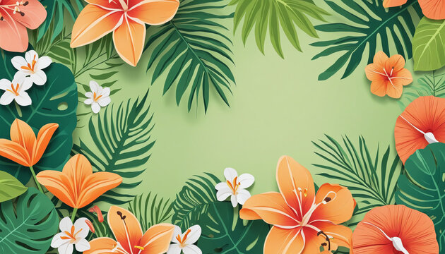 Tropical paper style background and cutouts