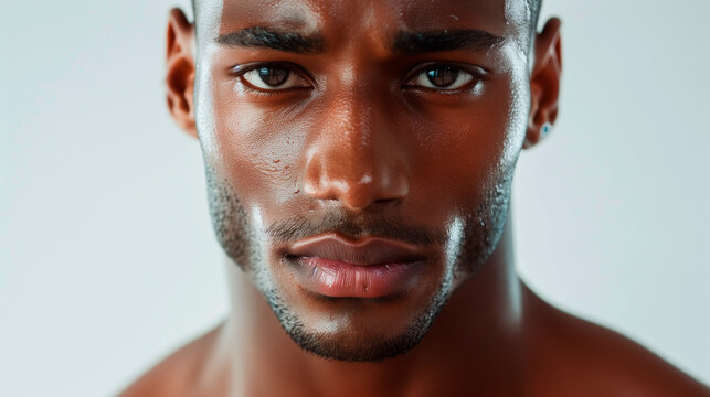 close up of a black man looking straight into the camera