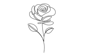 Rose Flower Line Art. Abstract Floral Plant Outline Doodle Silhouette Hand Drawn Illustration. Rose Flower Curve Line Symbol Icon. 