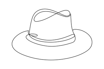 Hat Line Art. Abstract Hat Silhouette Outline Doodle Contour Hand Drawn Illustration. Fedora Hat Curve Line Symbol Icon	
