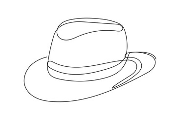 Hat Line Art. Abstract Hat Silhouette Outline Doodle Contour Hand Drawn Illustration. Fedora Hat Curve Line Symbol Icon	
