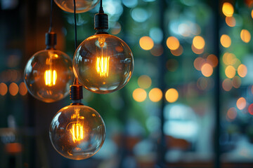 Photo of Hanging light bulbs with depth of field and ouf of focus light bokehjpg (6)