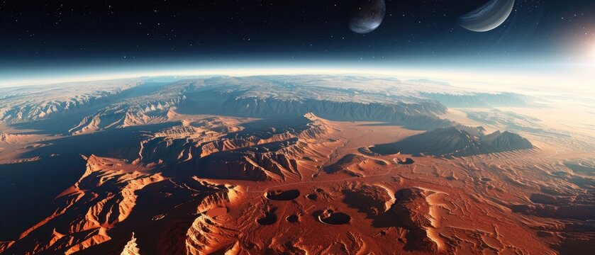 High-resolution stock photo capturing the entirety of Mars emphasizing the contrast between the northern lowlands and southern highlands