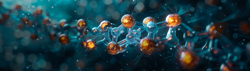 A blue and orange line of molecules. The image is of a scientific experiment - obrazy, fototapety, plakaty