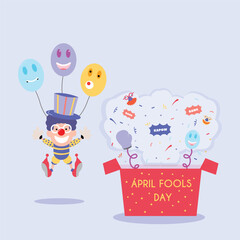 Obraz premium happy april fools day illustration clown concept surprise and comedy fun vector template poster background
