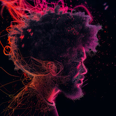 Ultra-Realistic Portrait of Black Man with Afro, Network Lines Aura
