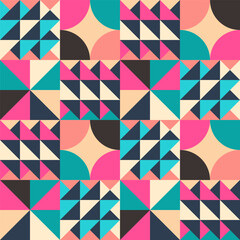 Vector bright summer seamless pattern assembled from squares with geometric ornaments. Vector endless background in modern style - 761476740