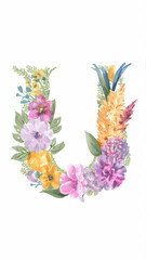 floral alphabet, floral letter U
