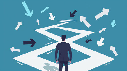 Business decision making, career path or choose the right way to success concept, businessman choose the direction , flat illustration