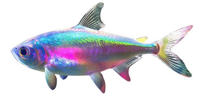 Neon Tetras fish, full body, beautiful, transparent background