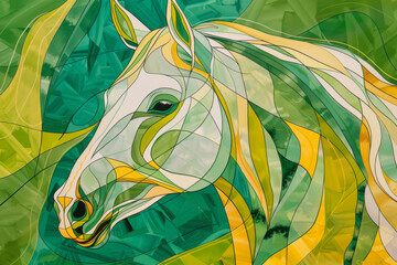 White Stallion Abstract Geometry, Green Yellow Theme
