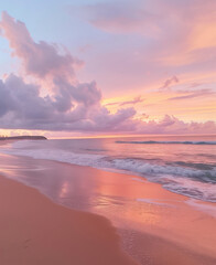 Fototapeta premium Beautiful sunset on the beach with soft waves and pastels colors