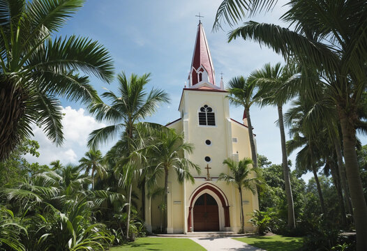 Church in a tropical forest beautiful background 