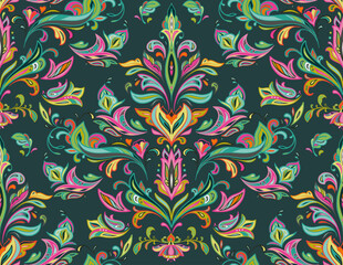Vector colorful seamless pattern with oriental ornament. Beautiful endless background - 761478546