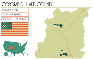 Large and detailed map of Lake County in Colorado USA.