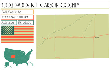 Large and detailed map of Kit Carson County in Colorado USA.