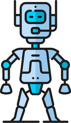 Game retro robot, humanoid virtual bot, alien futuristic droid linear color icon. Alien cyborg, humanoid android or chatbot artificial intelligence robot, robotic technology bot line vector pictogram
