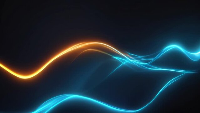 Animation orange and blue neon light network wave abstract background.
